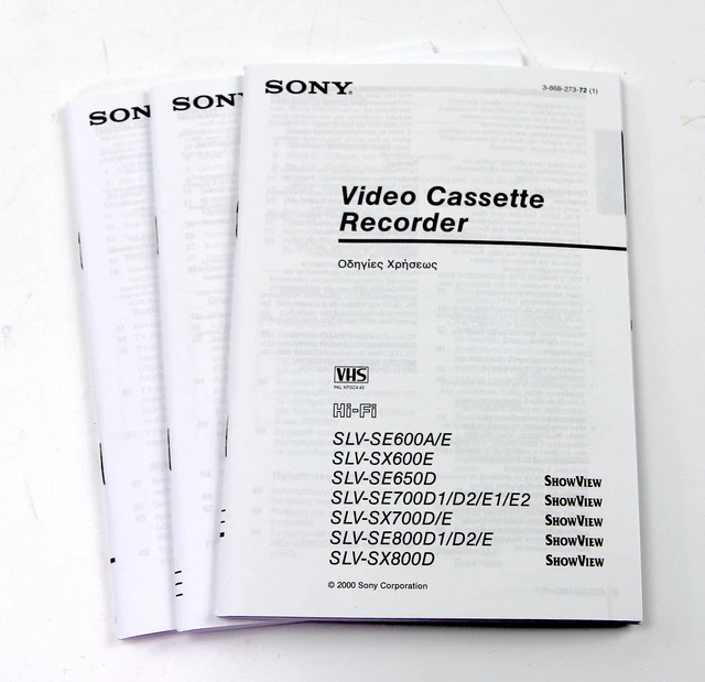 Sony SLV-SE600A SLV-SE700D SLV-SE800D ShowView Video Cassette Recorder Manual