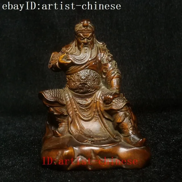 Old Chinese Boxwood Hand Carved God of Wealth Guanyu Statue Collection H 6.8 CM
