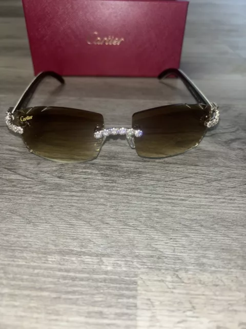 Cartier Brown Buffalo Horn Sunglasses With Moissanite Diamonds