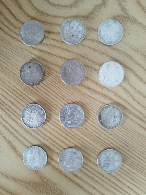 lot de 2 francs semeuse argent (12 pièces)