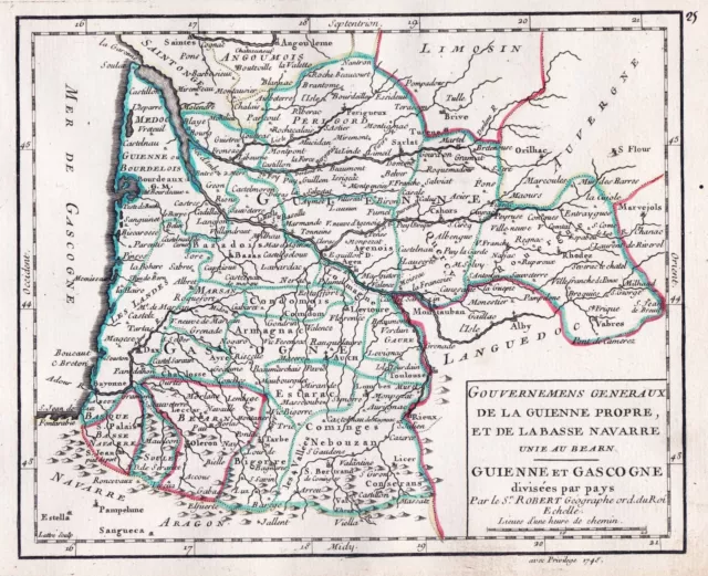 Guienne Basse Navarre Gascogne France carte map Karte Robert de Vaugondy 1748