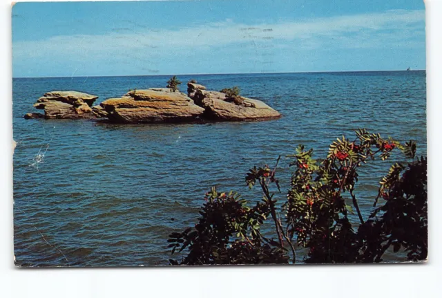 Michigan Thumb Scenery Sister Rocks Port Austin MI Chrome Postcard Posted 1961