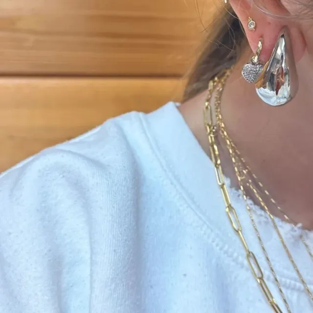 Gold Plated Chunky Dome Drop Earrings for Women Stainless Steel Teardrop Earring