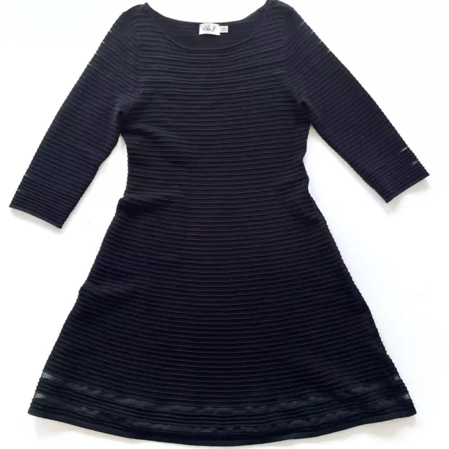 Eliza J Dress Womens Large, Fit & Flare Ribbed With Mesh Black Long Sleeve