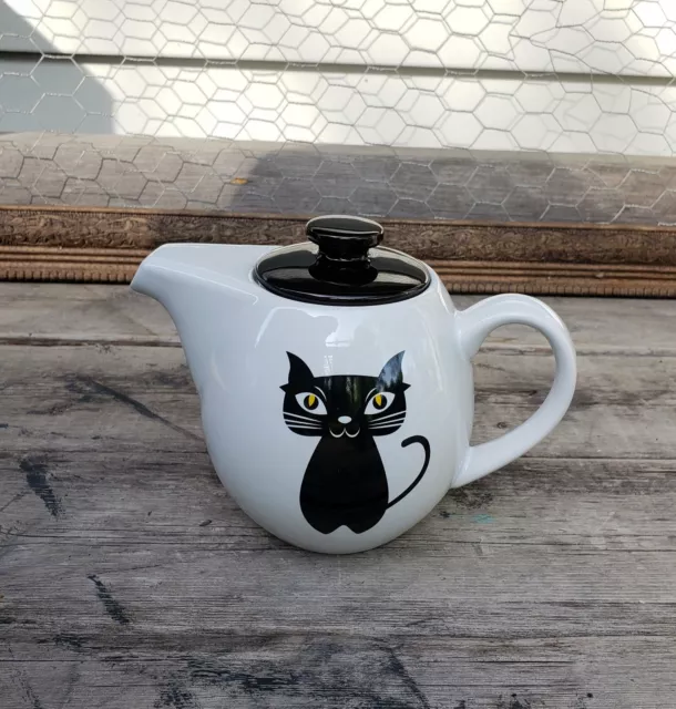 OmniWare Teaz Cat Noir Stoneware 24 Ounce Teapot with Stainless Steel Mesh Infus