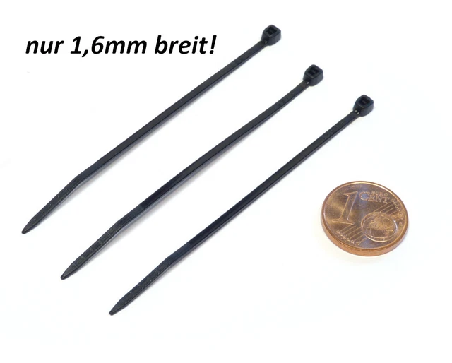 Mini Kabelbinder Schwarz - extra klein nur 1,6mm schmal 100 Stk. in Top Qualität