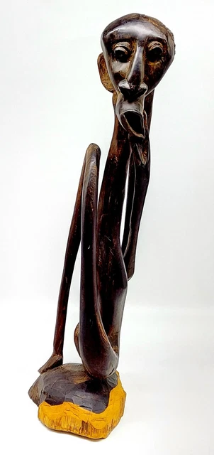 Makonde Art Sculpture Made in Songea, Tanzania, Hand Carved Dark Wood 17.5"
