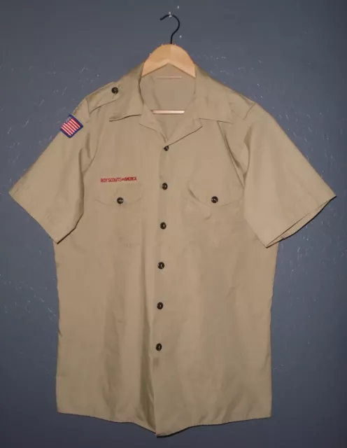 BOY SCOUTS Uniform Shirt BSA Vintage Insignia Scout USA Mens Size Large LG