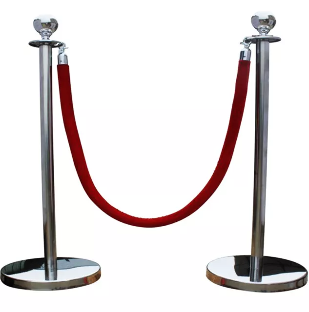 Silver Queue Control Barrier Posts Stand Security Stanchion Divider Steel Set