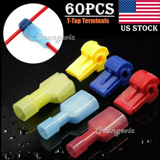 60PCS Quick Splice T-Taps Electrical Wire Connectors Spade Crimp Terminals Kit