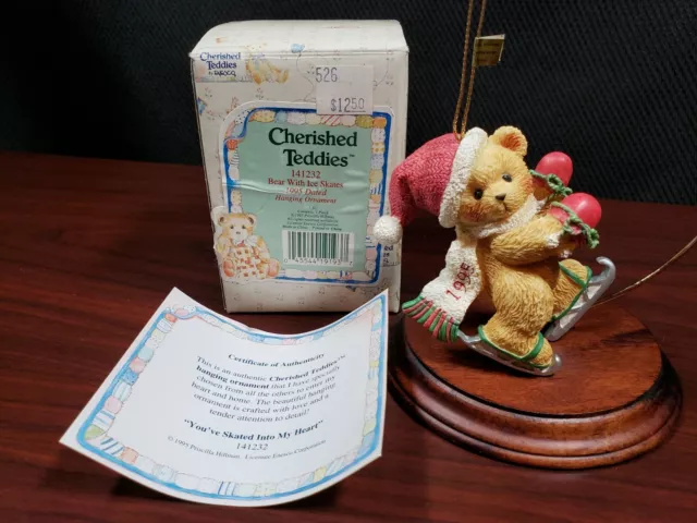 1995 Enesco Cherished Teddies Bear With Ice Skates Hanging Ornament 141232