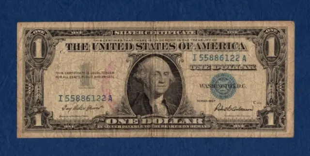 1957 Silver Certificate One Dollar Bill $1 Blue Seal Avg Circulated - I55886122A