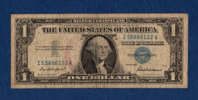 1957 Silver Certificate One Dollar Bill $1 Blue Seal Avg Circulated - I55886122A