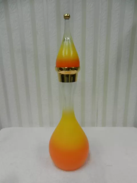 Genie Bottle Decanter/vase - Orange and Gold Glass with Lid 14.5in tall