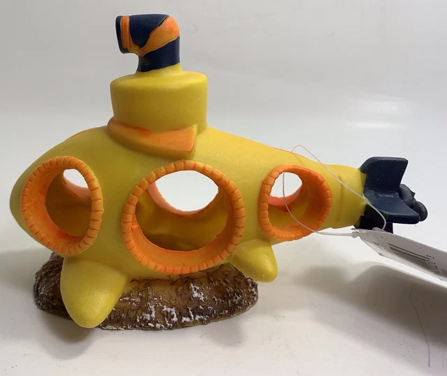 The Yellow Submarine Aquarium Fish Tank Decor Glows Under Black Light