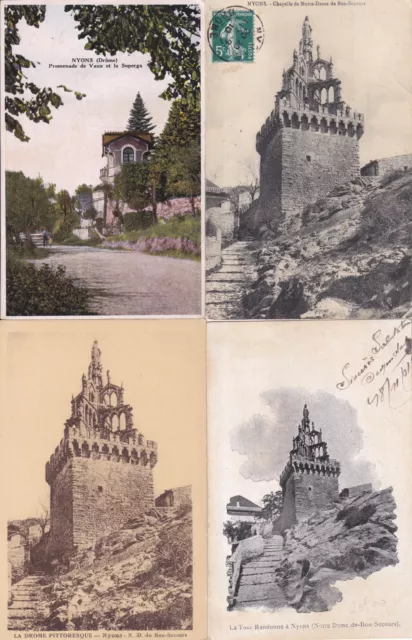Lot de 4 cartes postales anciennes old postcards NYONS DRÔME 15