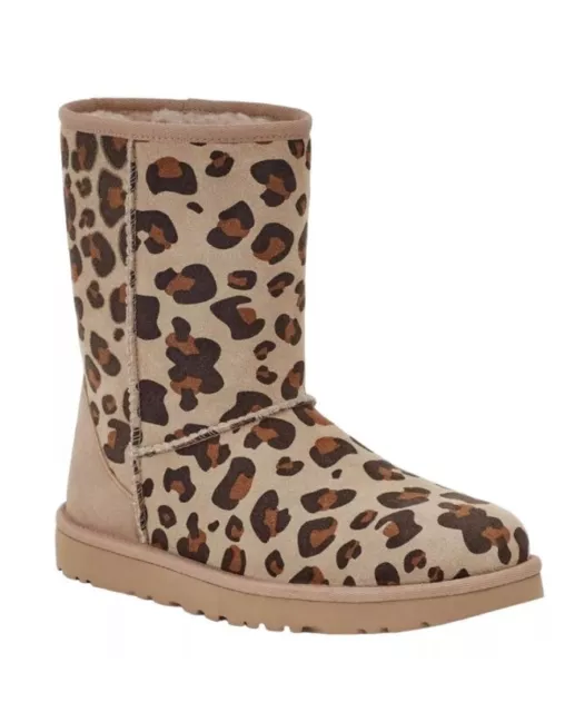 UGG WOMEN'S CLASSIC Short II Leopard Print Suede Wool Lined Boots ...
