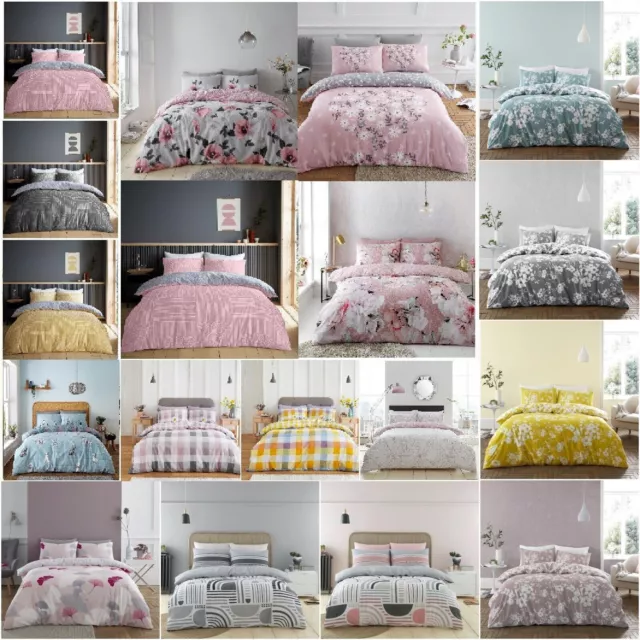 Luxury Reversible Floral Duvet Quilt Cover Bedding Set Single Double King Size