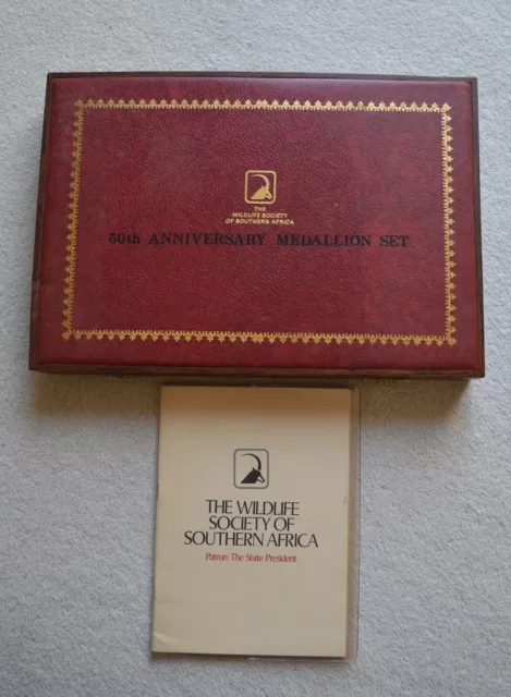 South Africa Wildlife Society 50th Ann. Gold Plated Ster. Silver Medallion Set