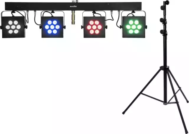 Juego de luces compactas Eurolite LED KLS-3002 Next DMX 4 puntos LED RGBAW/UV trípode