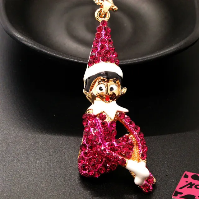 Gifts Betsey Johnson Rose Crystal Circus Christmas Man Pendant  Chain Necklace