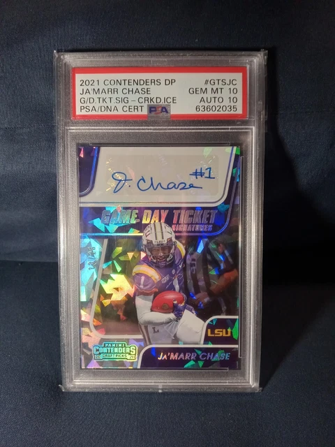 2021 Panini Contenders Draft Picks Ja'Marr Chase Cracked Ice Rookie Auto PSA 10