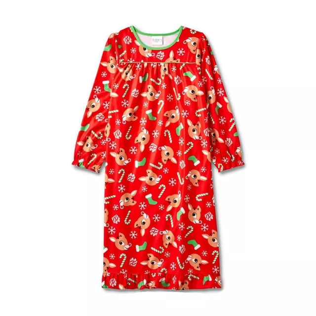 Rudolph the Red Nosed Reindeer Girl's Christmas Holiday Nightgown, Gown