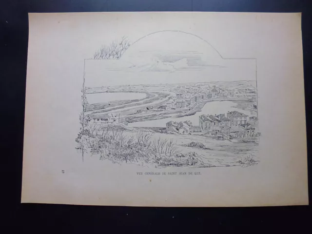 19° black and white engraving: general view of Saint Jean de Luz