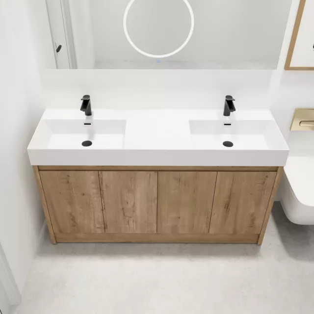 60 INCH FREESTANDING Bathroom Vanity Cabinet Storage W/Dual Basin Sink ...