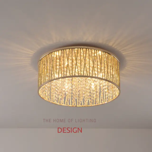 Emilia Design Large Crystal Drum Flush Ceiling Light, Gold RRP £295