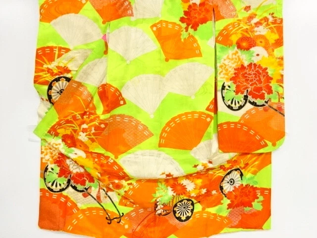 81707# JAPANESE KIMONO / ANTIQUE KIMONO FOR GIRLS / EMBROIDERY / FLORAL CART &am
