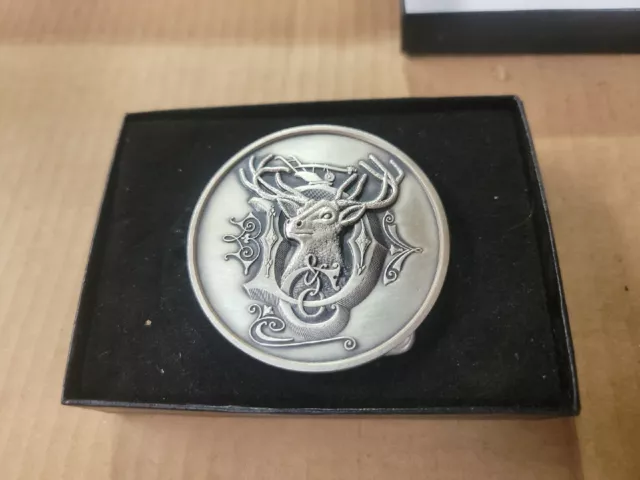 1981 John Deere Round Silver Tone Belt Buckle with 1884 Deer Head Logo..MIB