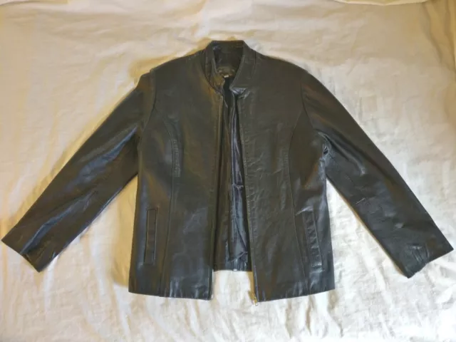 Grejina Black Leather Jacket, Womens Size Medium, Genuine Leather