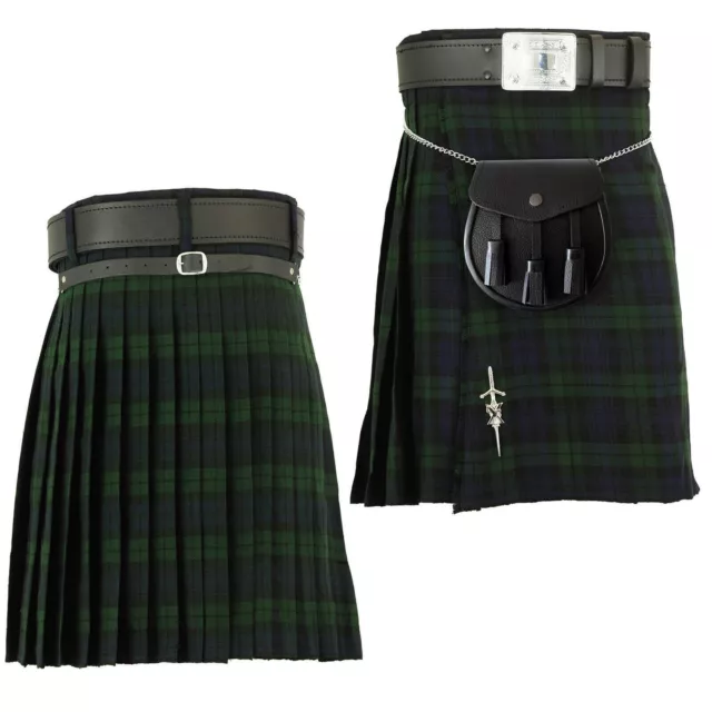 New Scottish Highland Kilt Black Watch Tartan Traditional 8 Yard 16 Oz Kilt Set