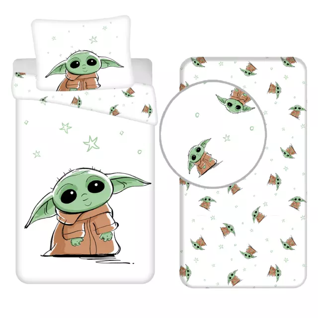 Niñera Yoda Set 3pezzi Cama Individual Funda Nórdica Funda Sábanas con Esquinas