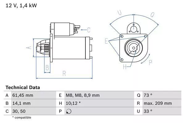 Bosch Anlasser Starter 0986022121 für Ford Mazda B-Max + Van + Fusion + 01->