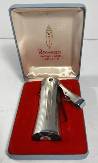 Vintage 1960's Ronson VaraFlame Ladylite Butane Lighter with Original Case