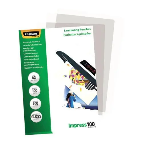 Fellowes 5351205 Laminating Pouches A3 Gloss 100 Micron Pack 100 [5351205]