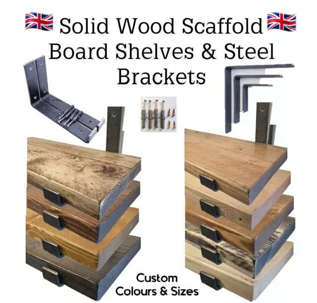 Solid Wood Scaffold Board Shelves & Brackets Rustic Industrial Shelf & Shelving