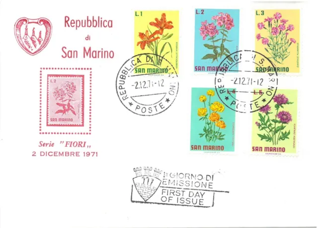 FDC San Marino - Serie Blumen MiNr 984-988 Rar 2.12.1971