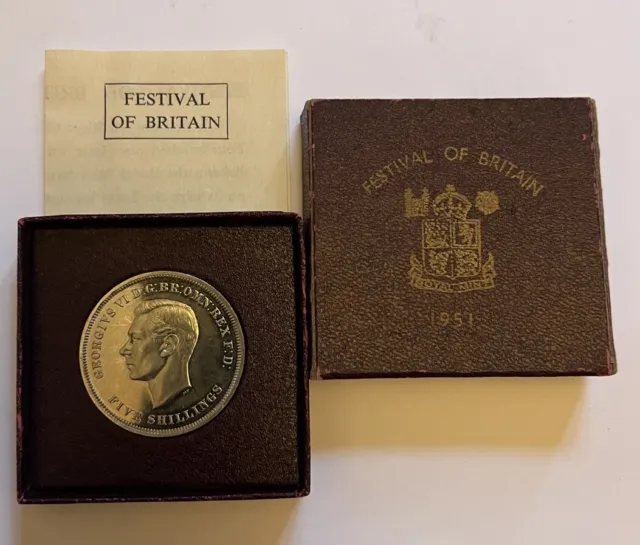 1951 Festival Of Britain King George VI Five Shilling Crown Original Box UNC