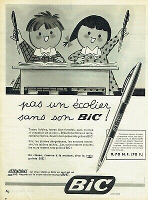 Publicité Advertising 0122  1959   Bic  stylo bille  écolier Tag bic-poche