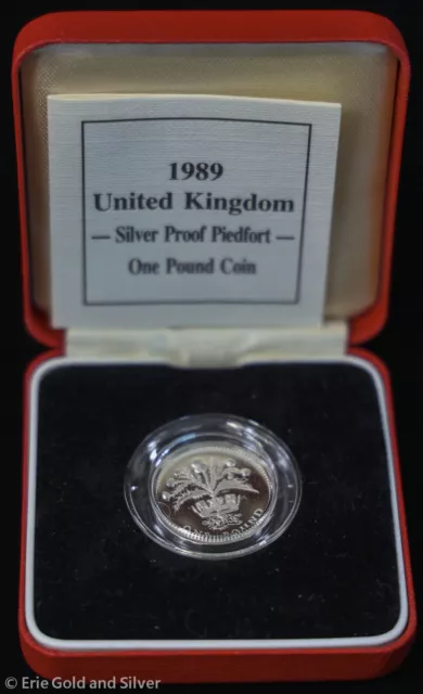 1989 United Kingdom Silver Proof Piedfort One Pound Coin w/ Box & COA