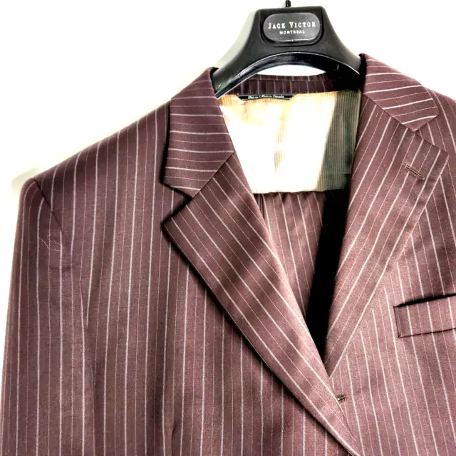 Jack Victor Brown Pinstripe 2 Piece Wool Suit; Jacket 44R, Trousers 38R New