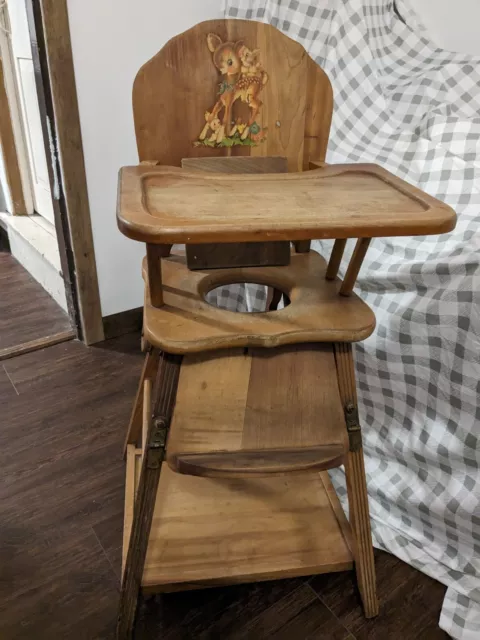 Vintage CONVERTIBLE  HIGH CHAIR, TABLE, POTTY CHAIR (ALL WOOD)  working