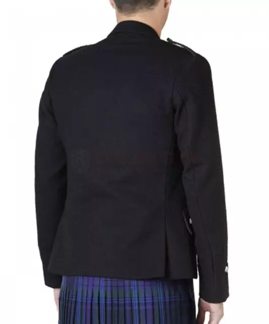 Scottish Handmade Men's Black Serge Wool Argyle Kilt Jacket With Waistcoat 2