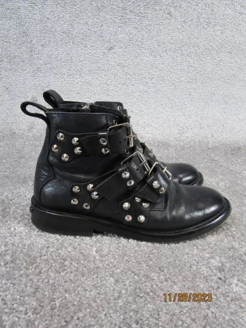 Zadig & Voltaire Boots Womens Size 38 eu 7.5 Us Studded Black Leather Moto *read