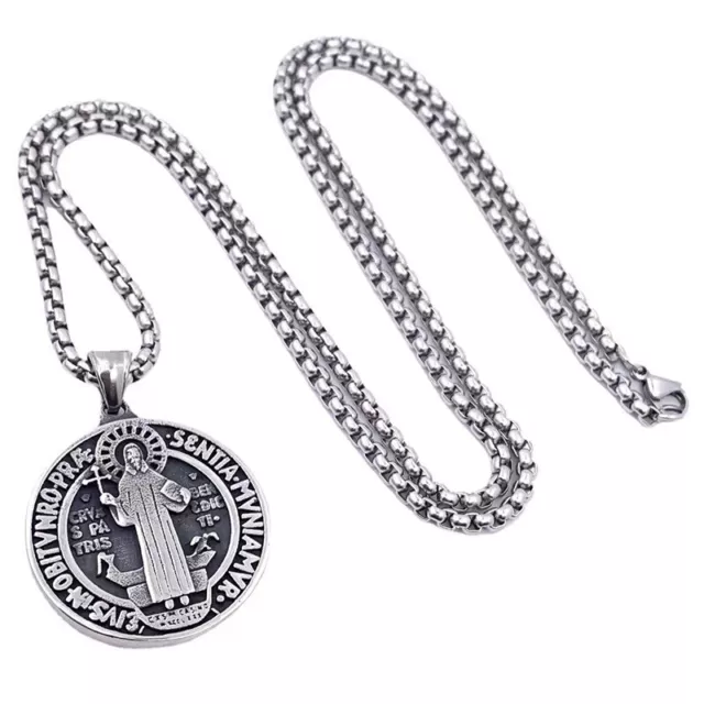 Saint St Benedict Medal Necklace Pendant Stainless Steel Crucifix Cross Exorcism