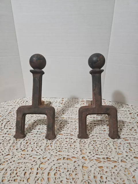 Vintage Cast Iron ANDIRONS - Ball - Primitive Fireplace - Rustic Decor - HEAVY