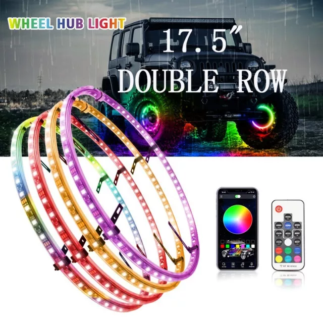 17.5" RGB & Chasing Flow Double Row LED Wheel Ring Rim Lights For Truck Car set